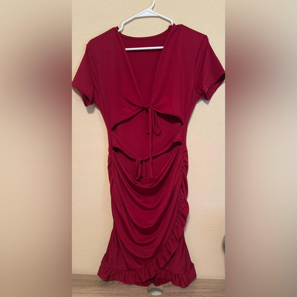 Fuchsia Tie-Front Cutout Bodycon Dress